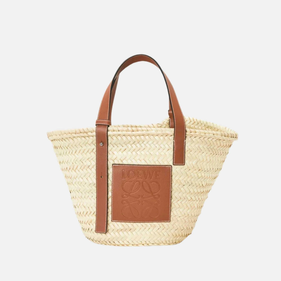 Basket in Palm Leaf and Calfskin Natural Tan
