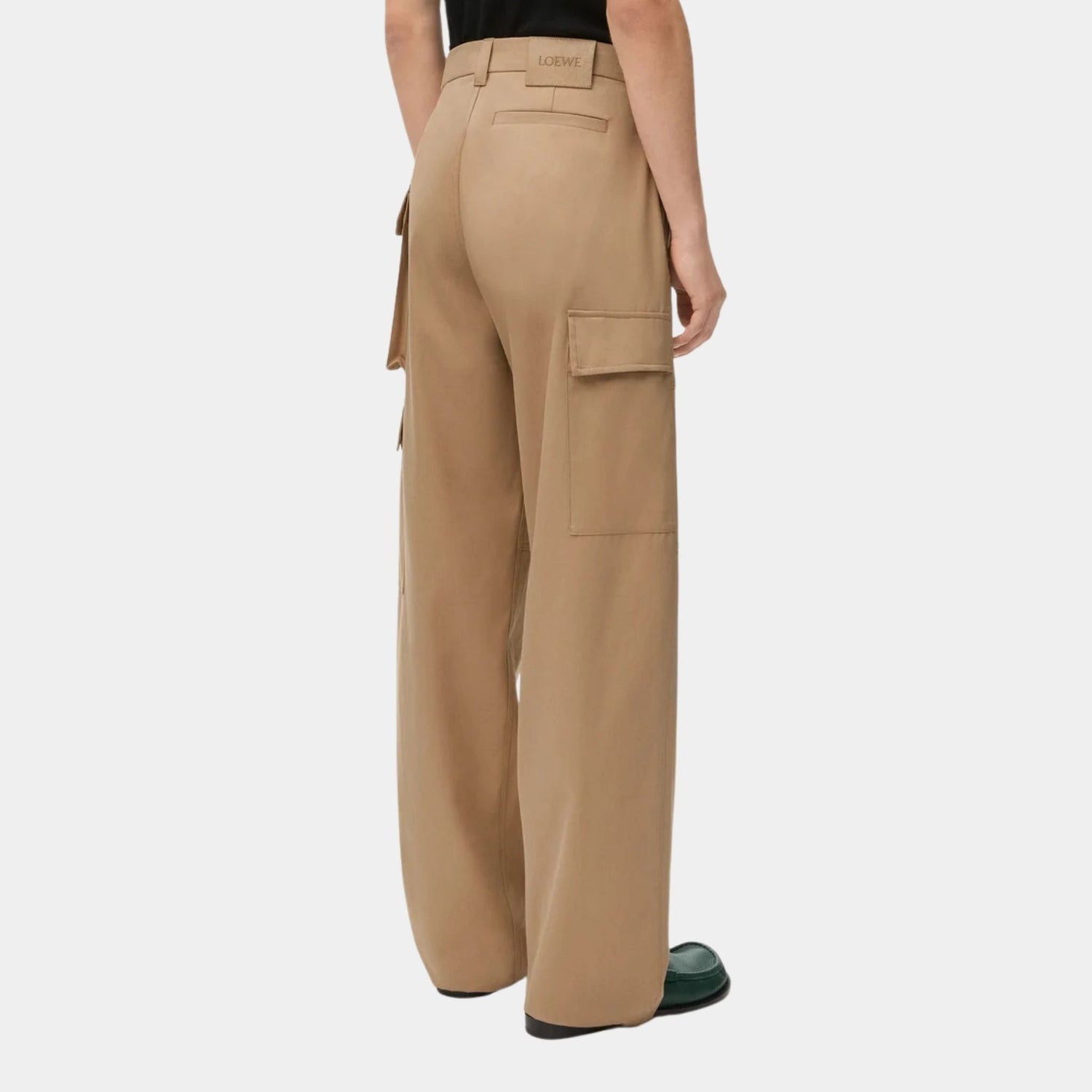 Beige Cargo Trousers in Cotton and Silk