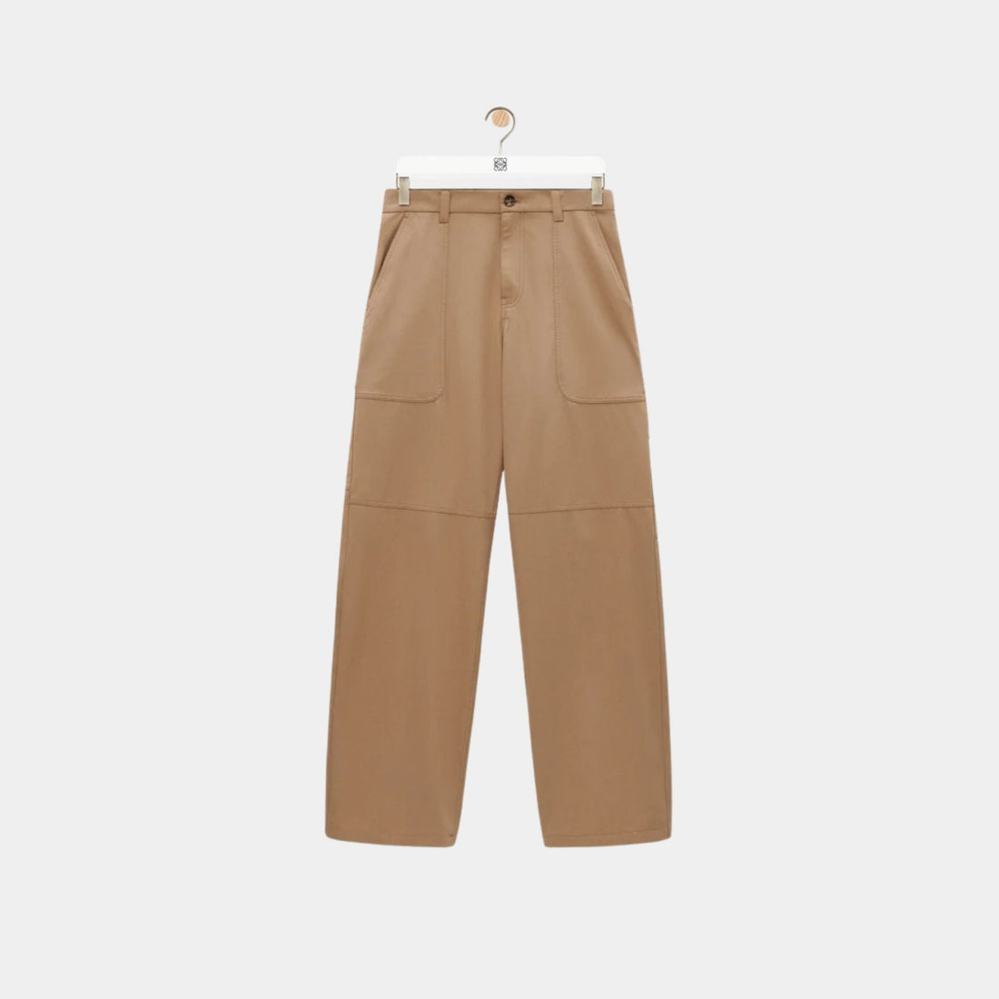Beige Cargo Trousers in Cotton and Silk