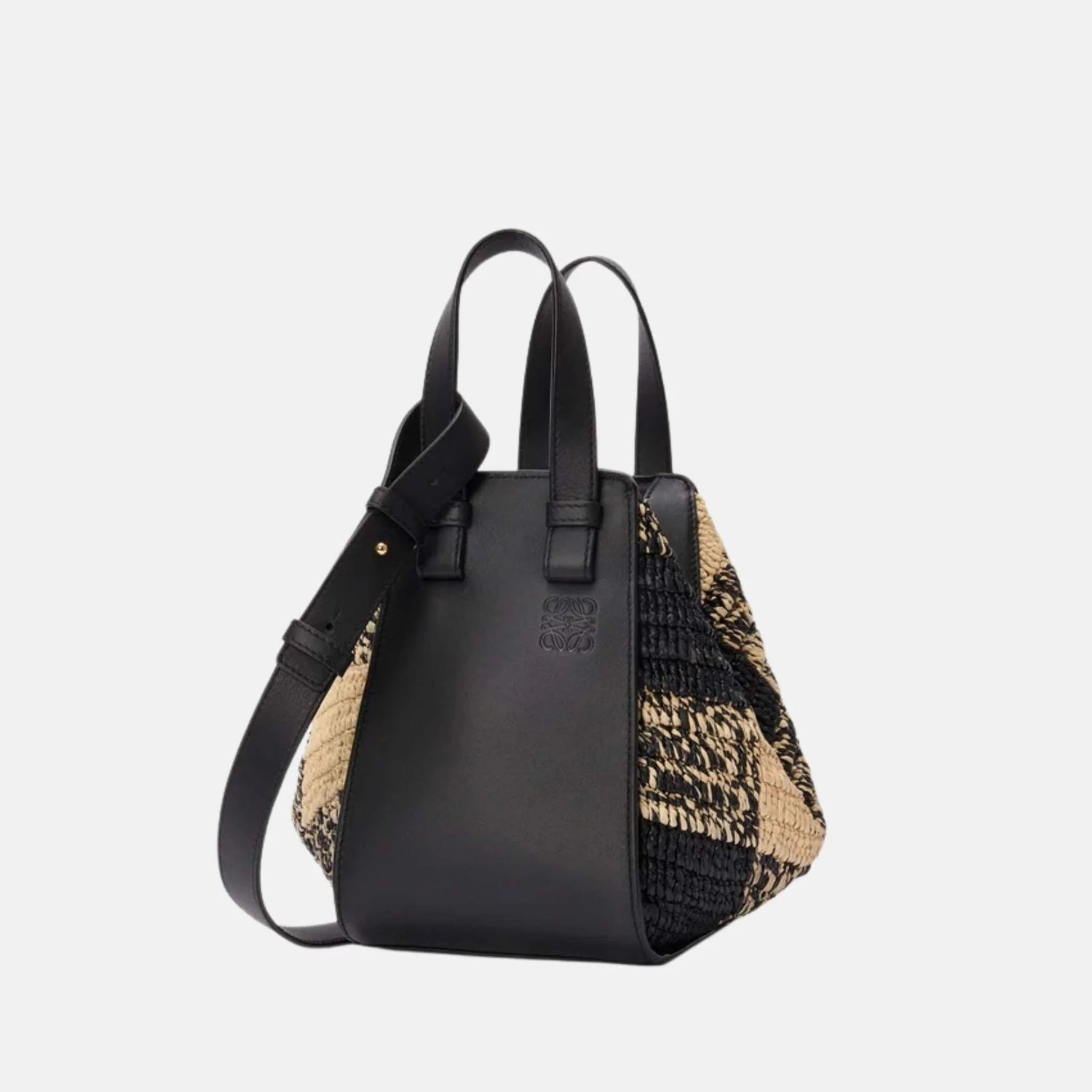 Compact Hammock Bag in Raffia and Calfskin