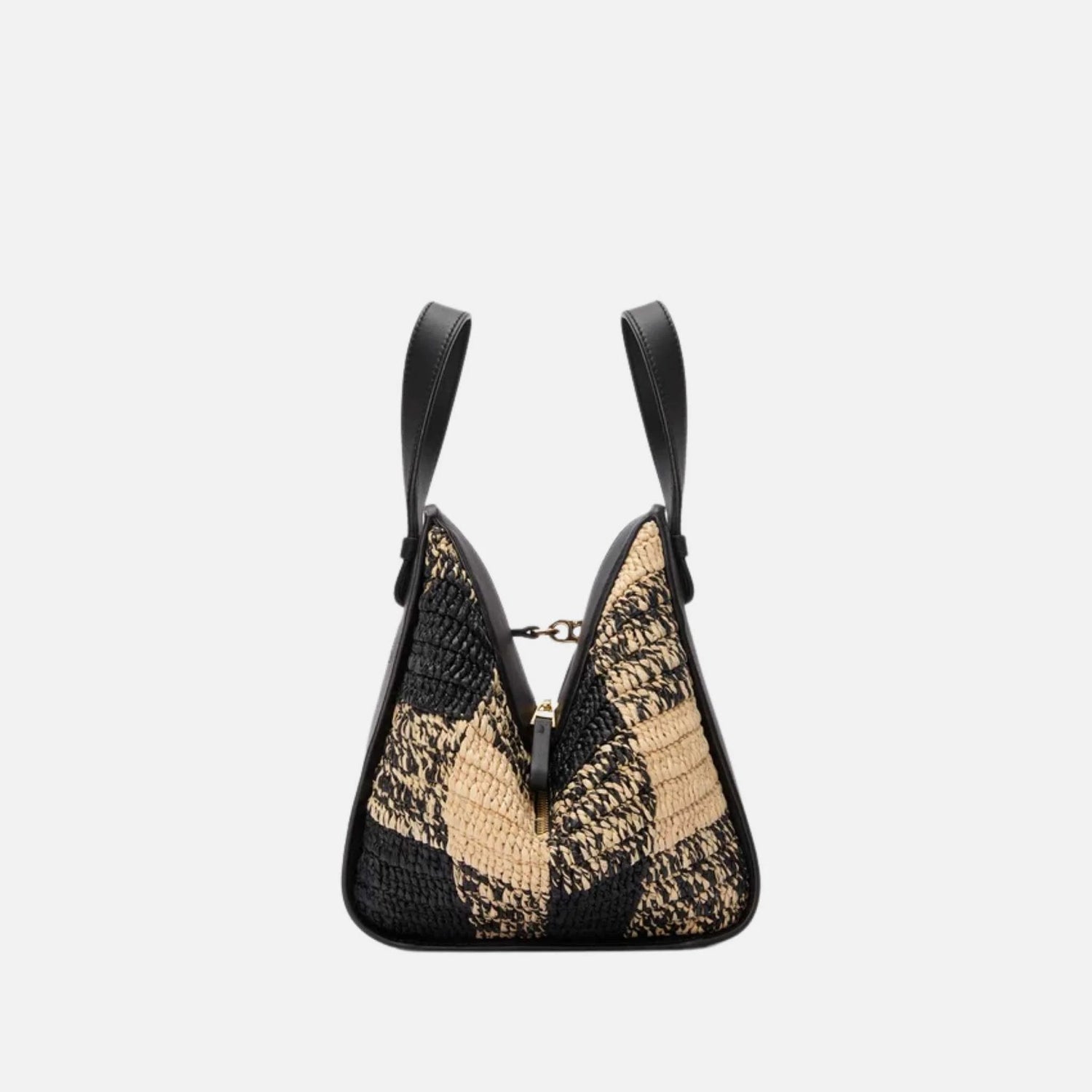 Compact Hammock Bag in Raffia and Calfskin