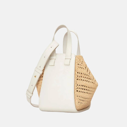 Compact Hammock Bag in Soft White and Natural Raffia