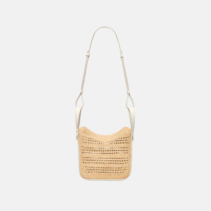 Compact Hammock Bag in Soft White and Natural Raffia