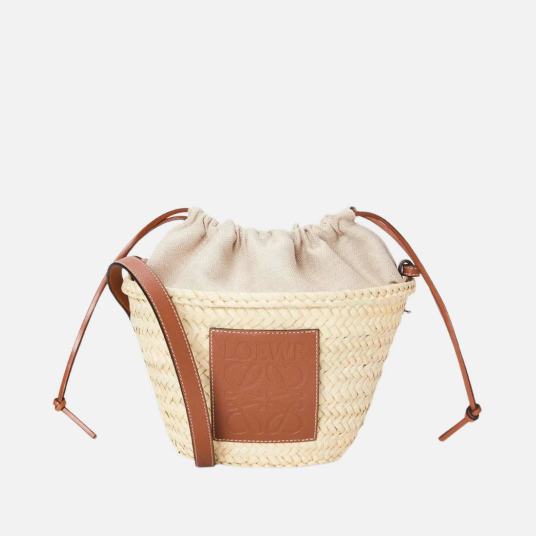 Drawstring Bucket in Palm Leaf and Calfskin