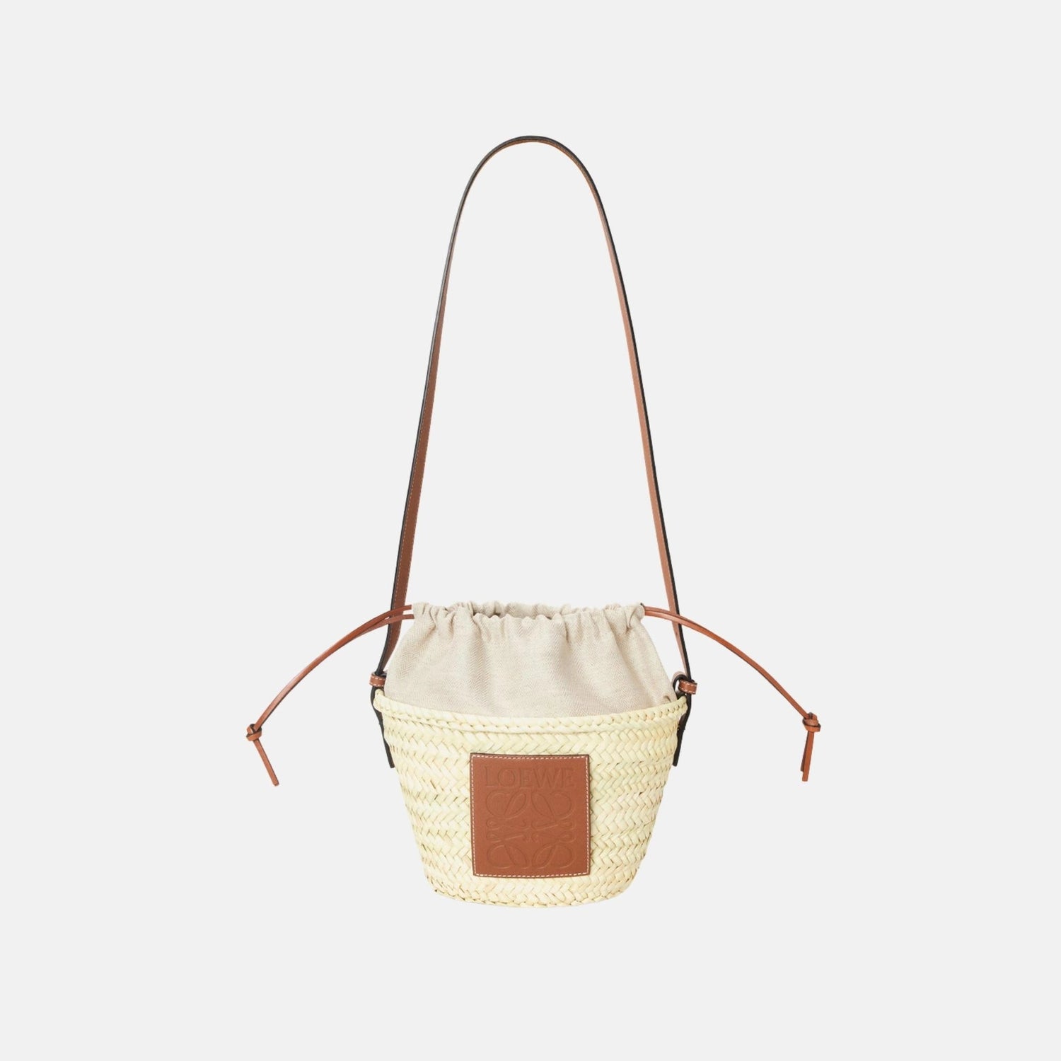 Drawstring Bucket in Palm Leaf and Calfskin
