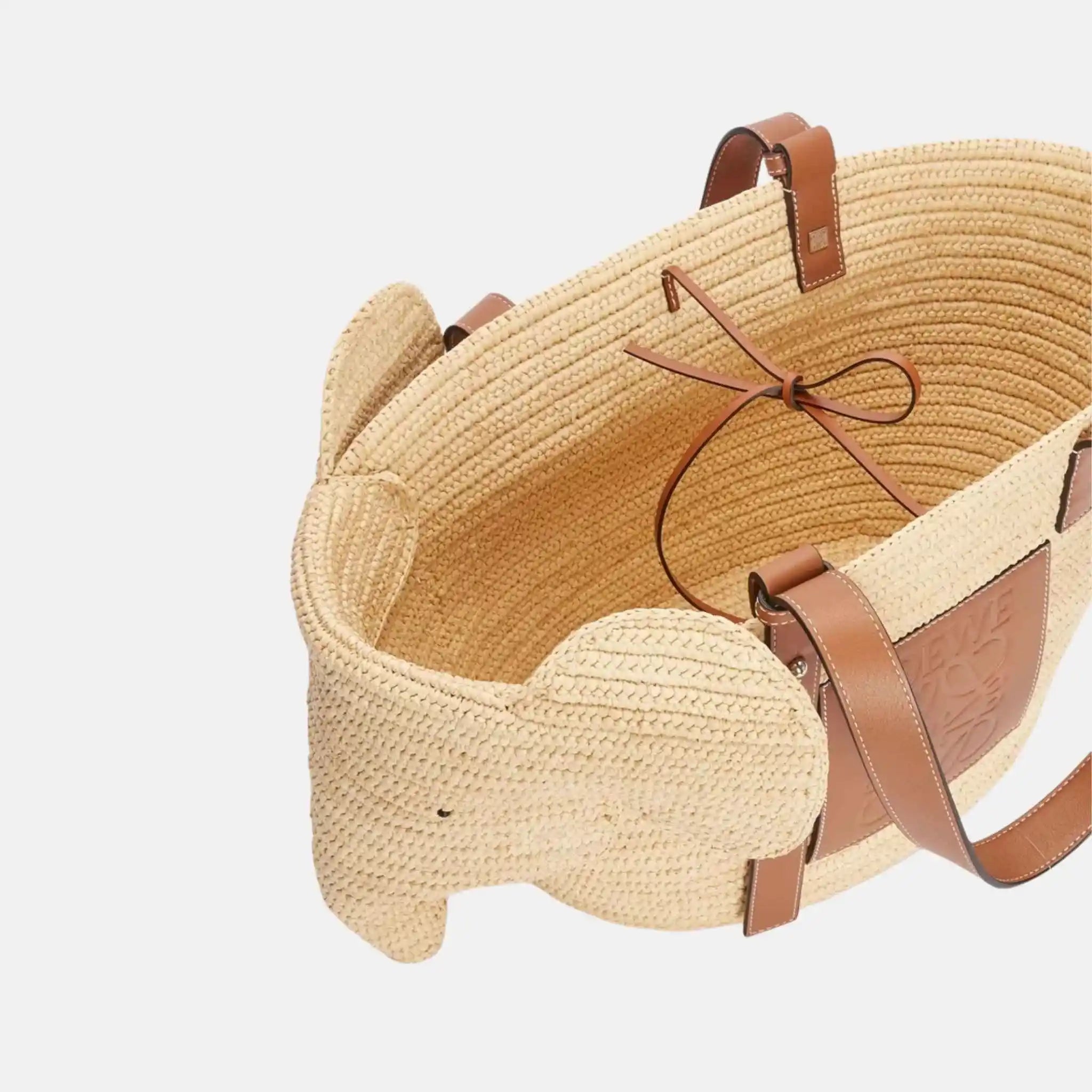 Elephant Basket in Raffia and Calfskin