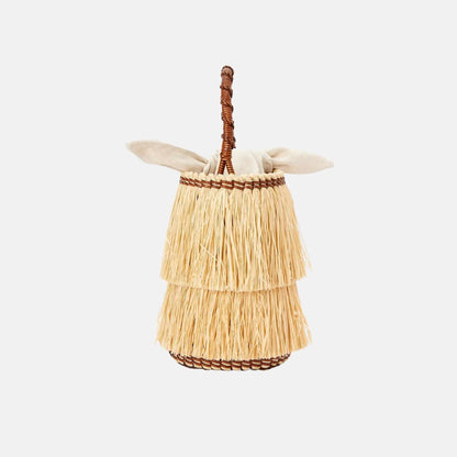 Frayed Bucket Bag in Raffia and Calfskin