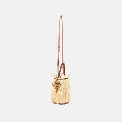 Frayed Bucket Bag in Raffia and Calfskin