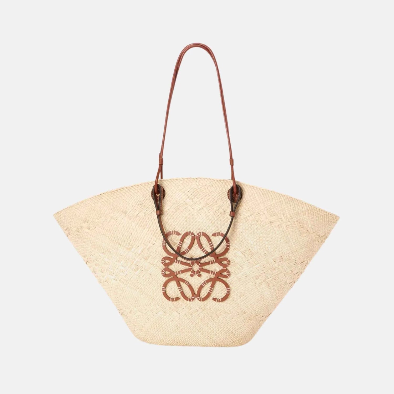 Large Anagram Basket Bag in Iraca Palm and Calfskin
