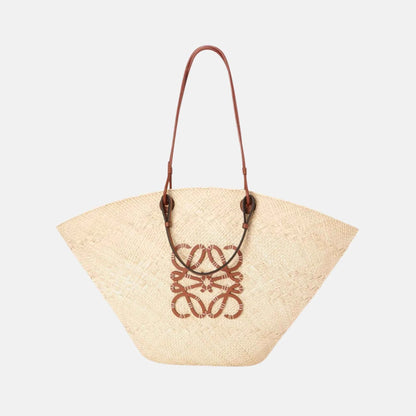 Large Anagram Basket Bag in Iraca Palm and Calfskin