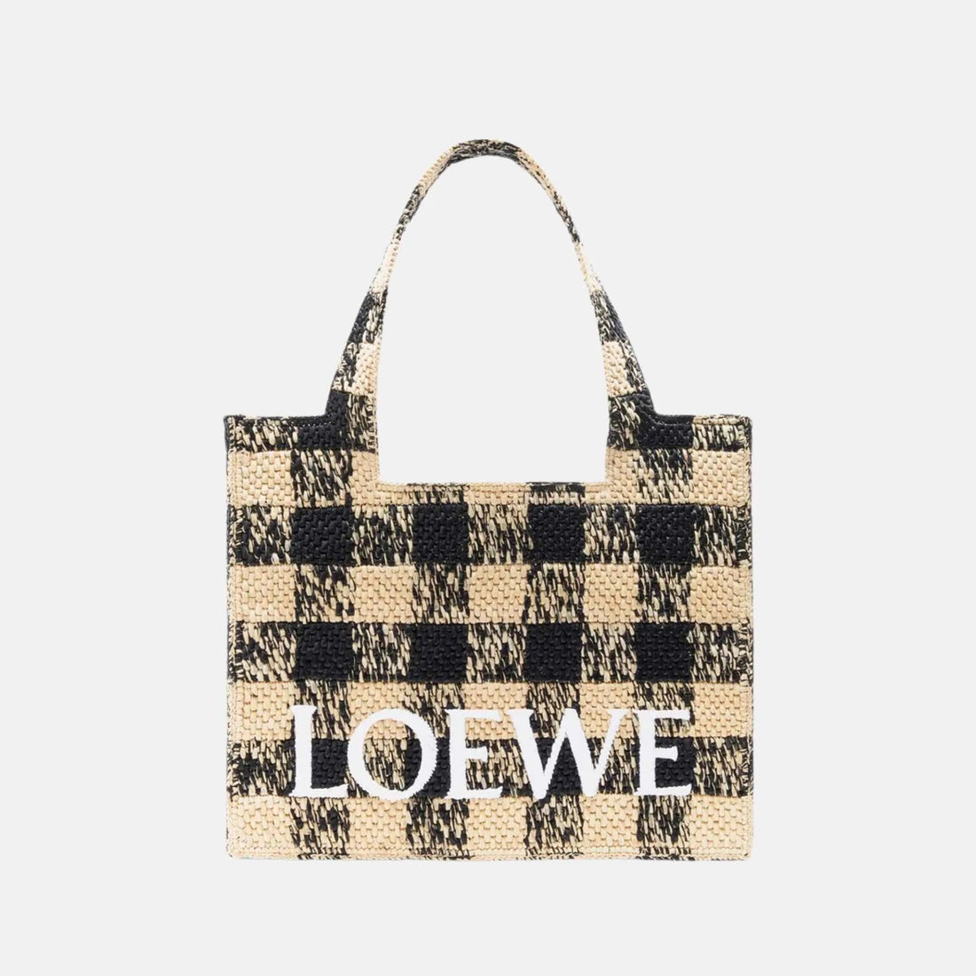 Large Font Tote in Raffia Gingham Pattern