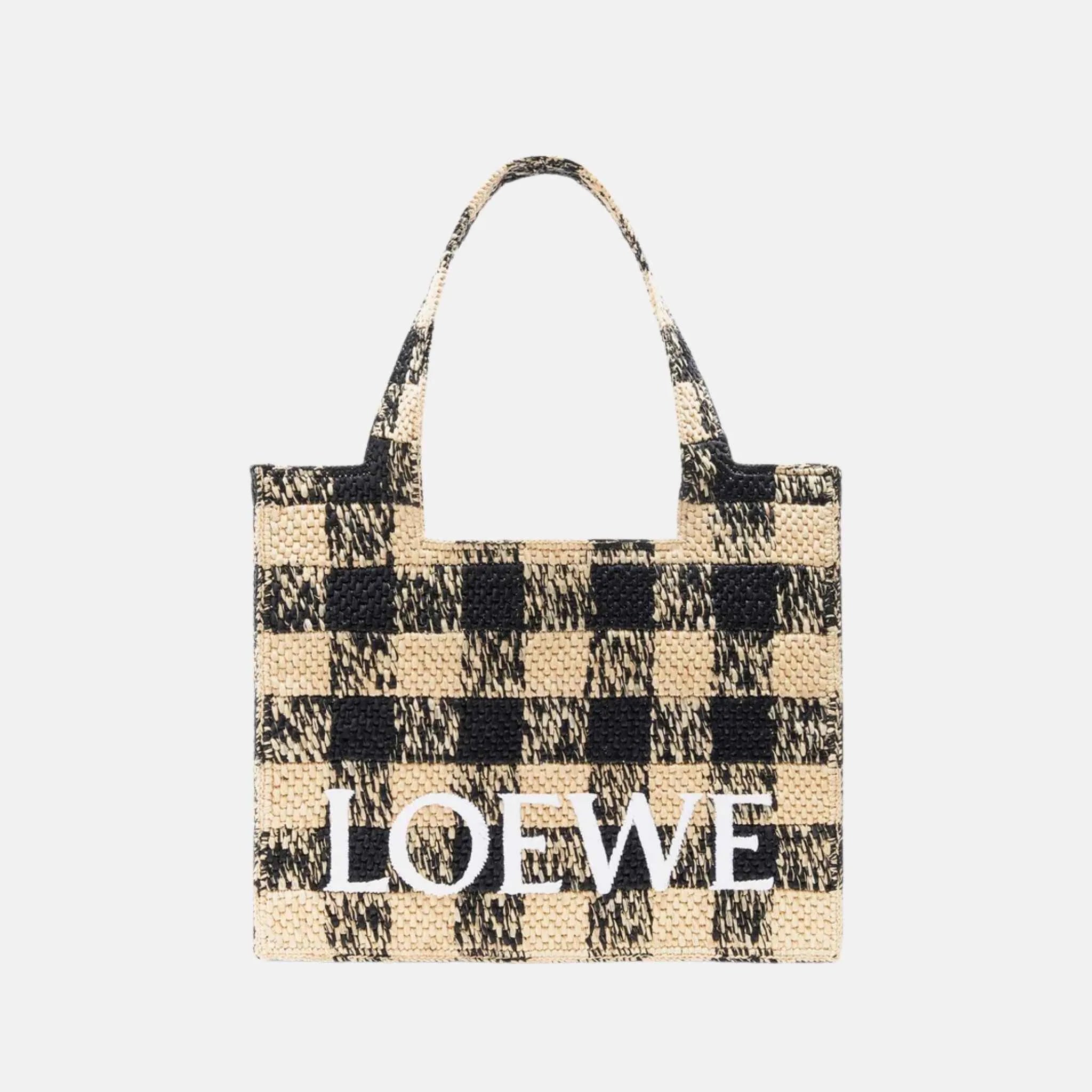Large Font Tote in Raffia Gingham Pattern