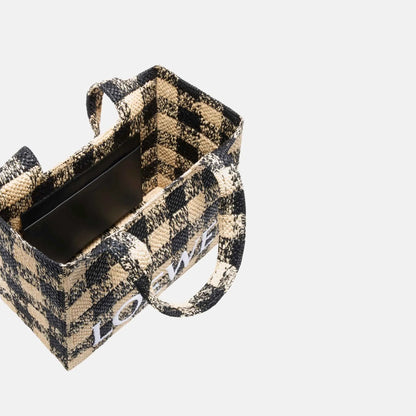 Large Font Tote in Raffia Gingham Pattern