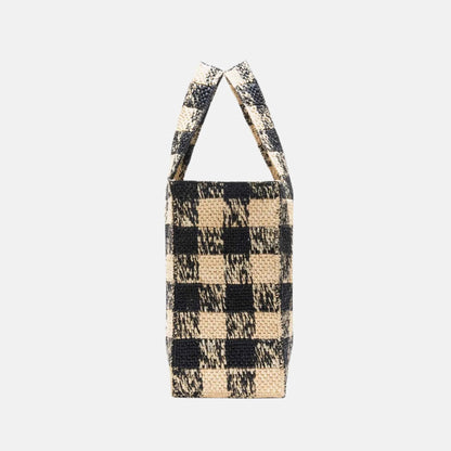 Large Font Tote in Raffia Gingham Pattern