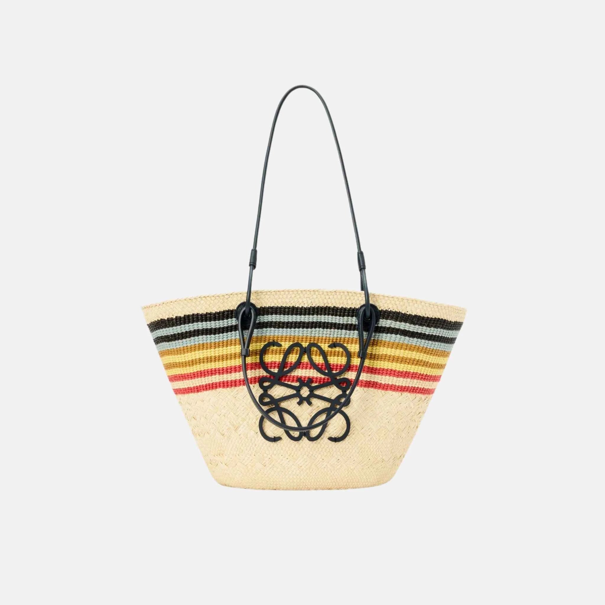 Medium Anagram Basket in Iraca Palm and Calfskin Multicolor