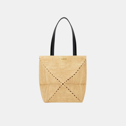 Medium Puzzle Fold Tote Bag Made of Raffia