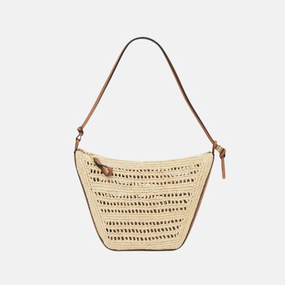 Mini Hammock Hobo in Raffia and Calfskin Tan Natural