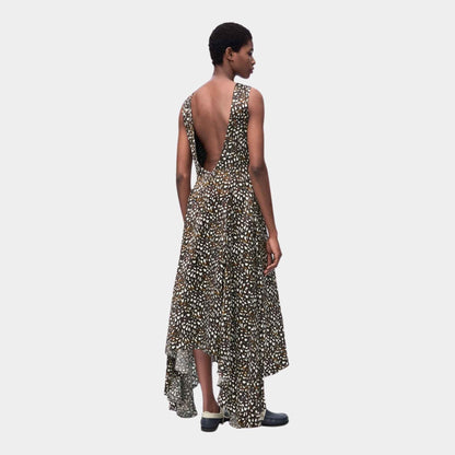 Open Back Dress in Viscose Pheasant Feather Print