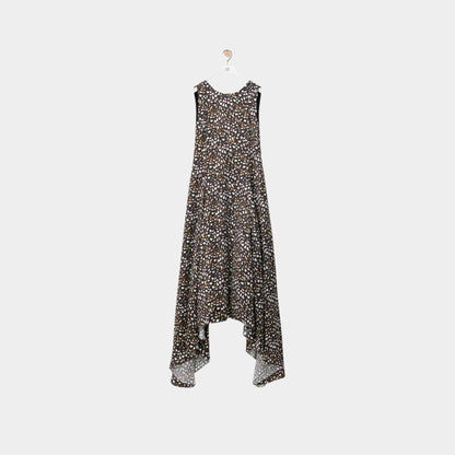 Open Back Dress in Viscose Pheasant Feather Print