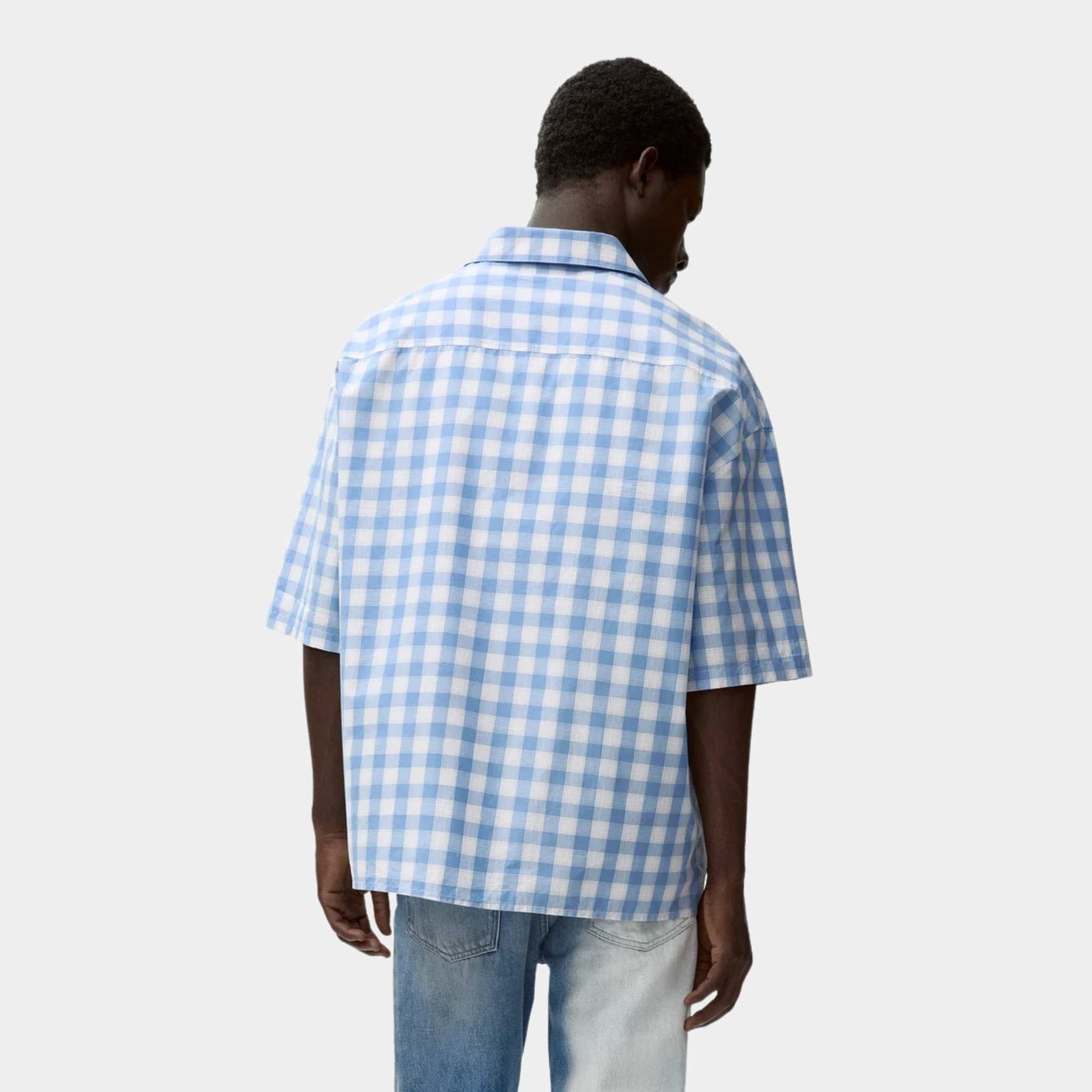 Short Sleeve Shirt in Cotton with Allover Check Pattern