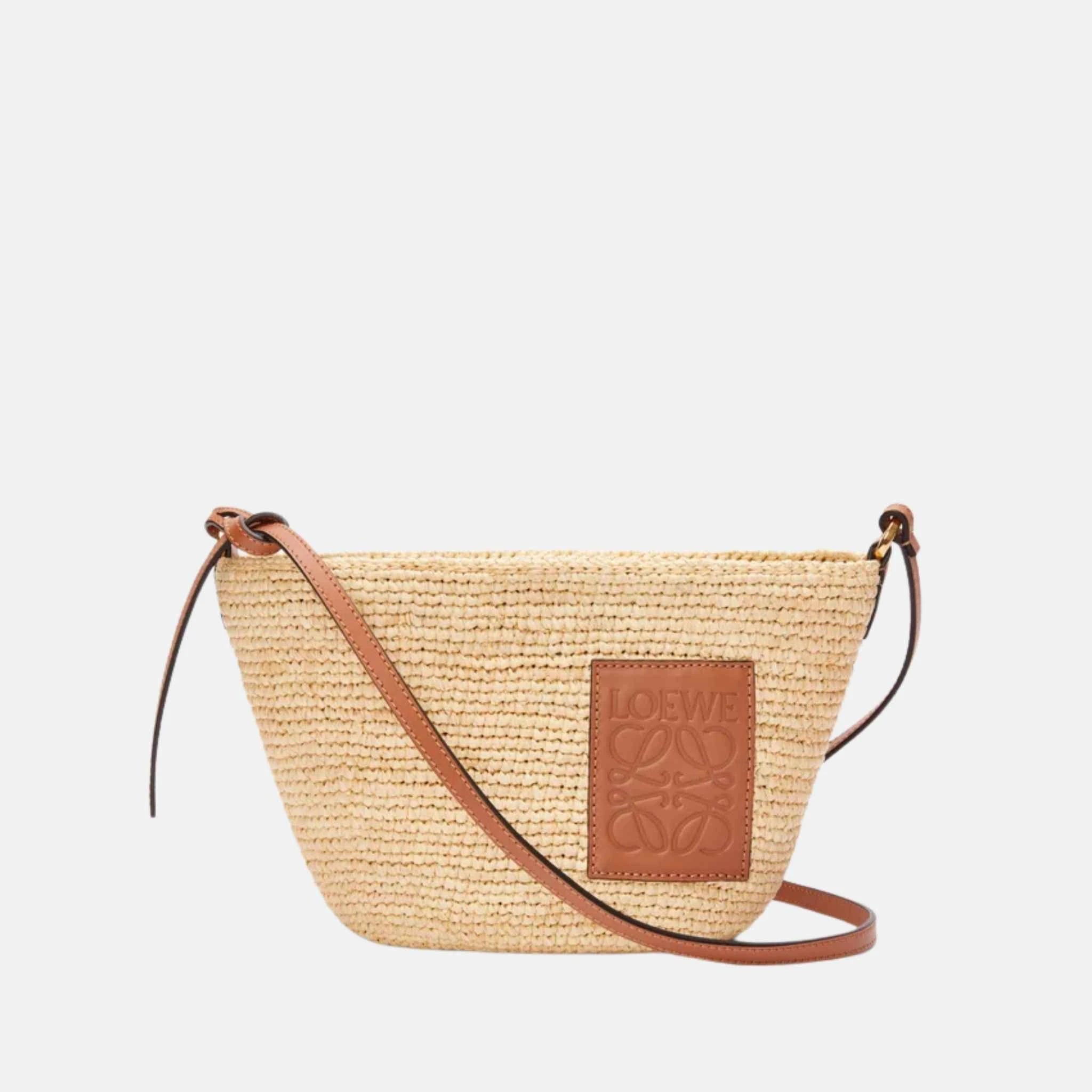 Slit Pochette Bag in Raffia and Calfskin