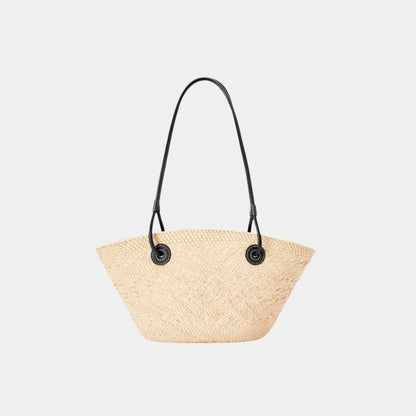 Small Anagram Basket Bag In Iraca Palm And Calfskin