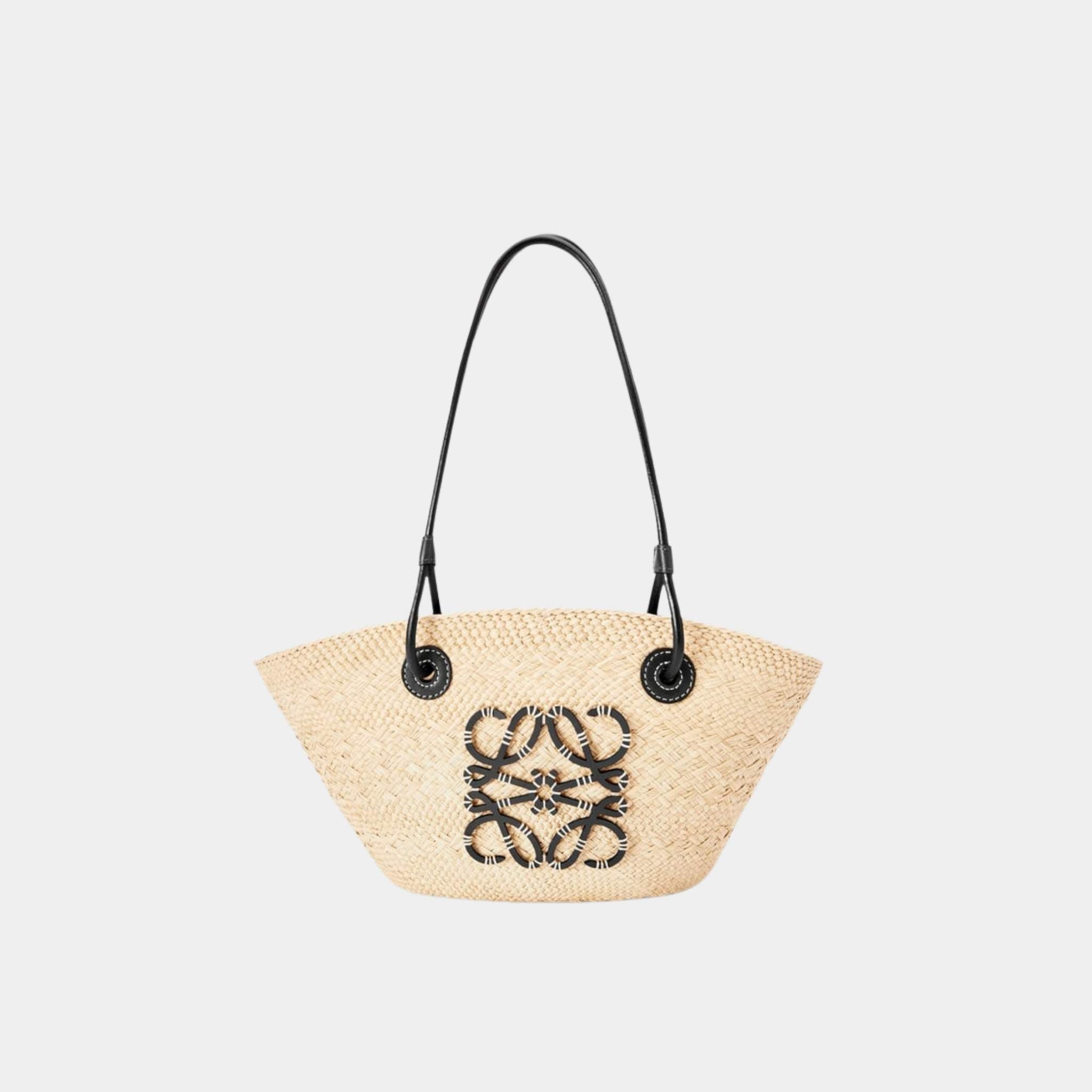 Small Anagram Basket Bag In Iraca Palm And Calfskin