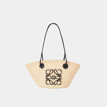 Small Anagram Basket Bag In Iraca Palm And Calfskin