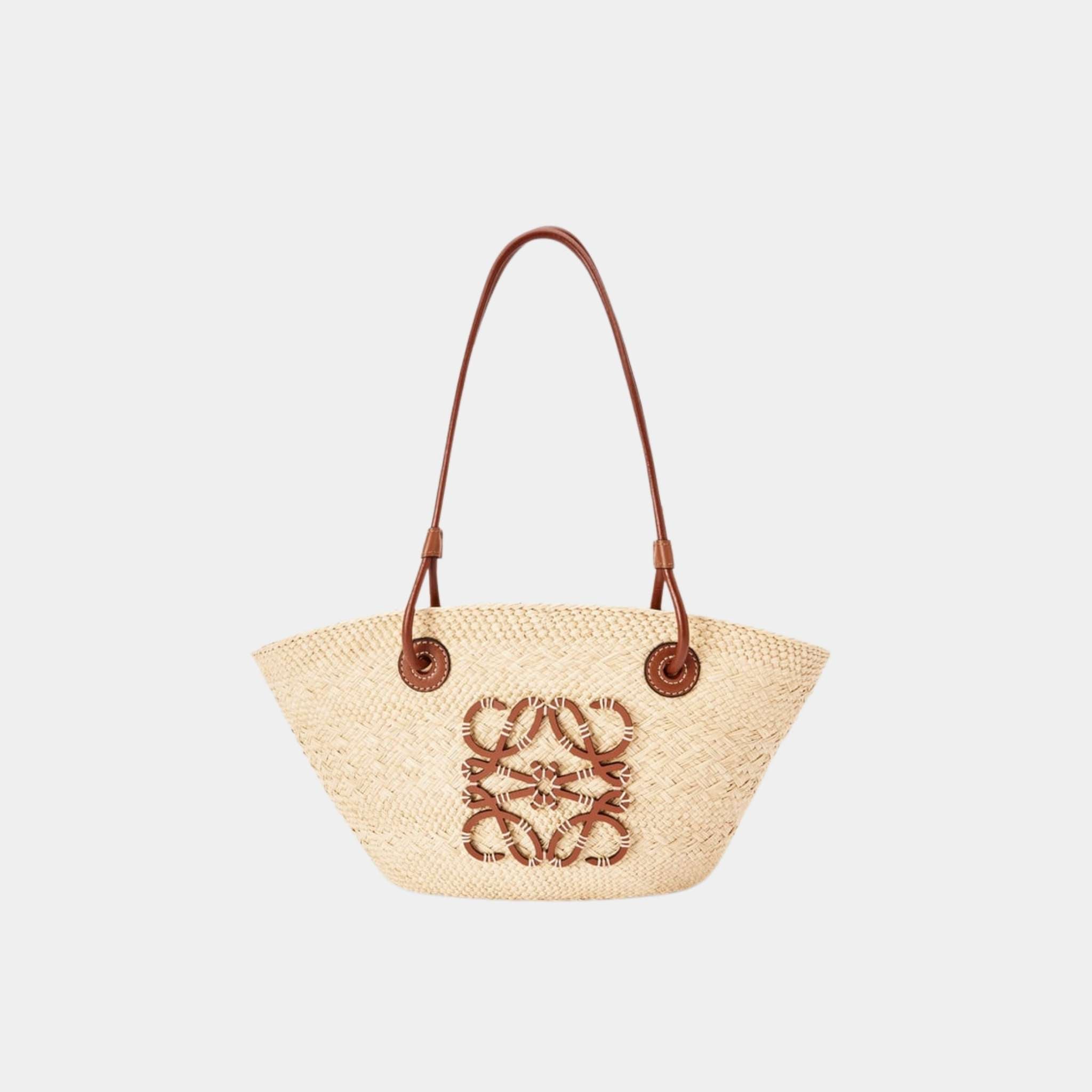Small Anagram Basket Bag In Iraca Palm And Calfskin