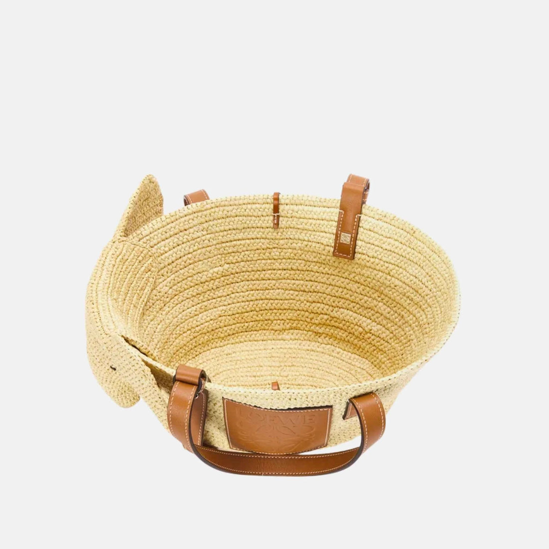 Small Elephant Basket in Raffia and Calfskin
