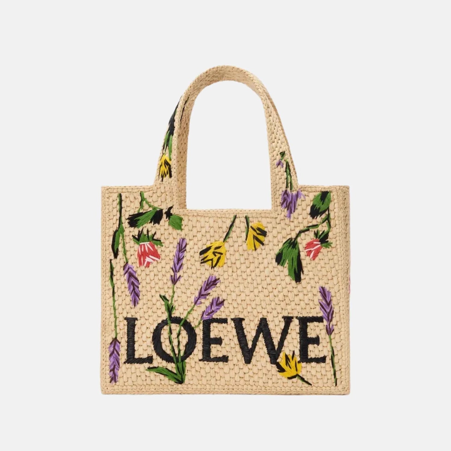 Small Font Tote in Handwoven Raffia Palm Leaves