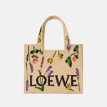 Small Font Tote in Handwoven Raffia Palm Leaves