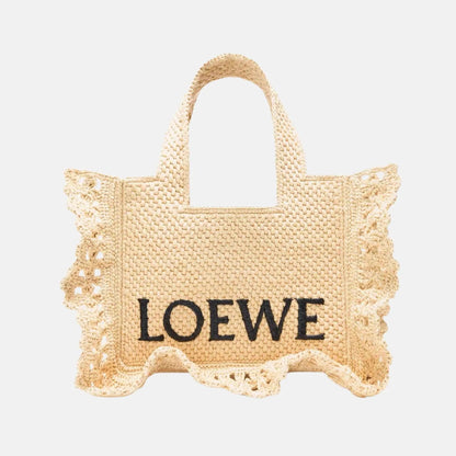 Small Font Tote in Raffia Natural