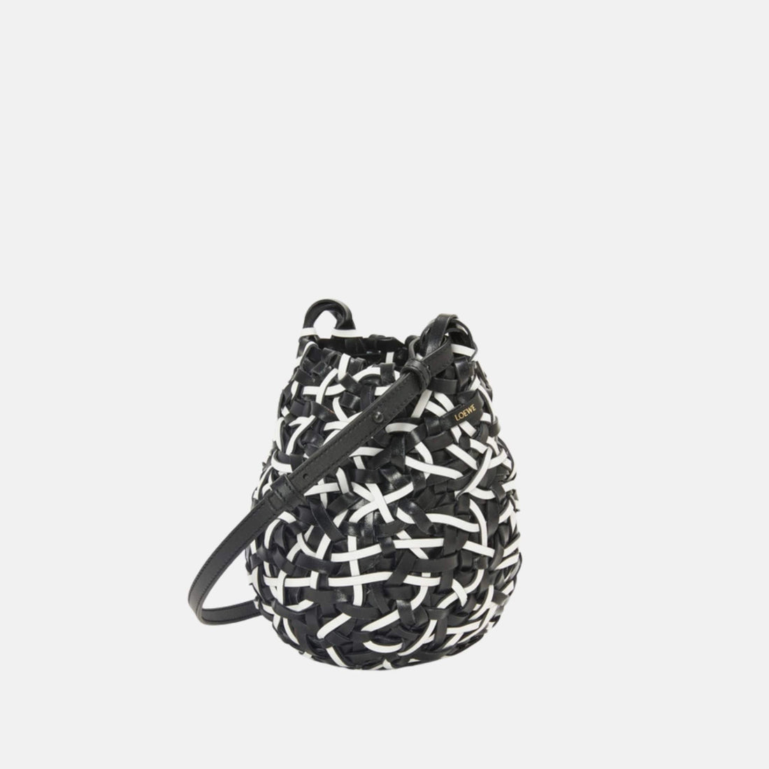 Small Nest Basket Bag in Black and White Calfskin