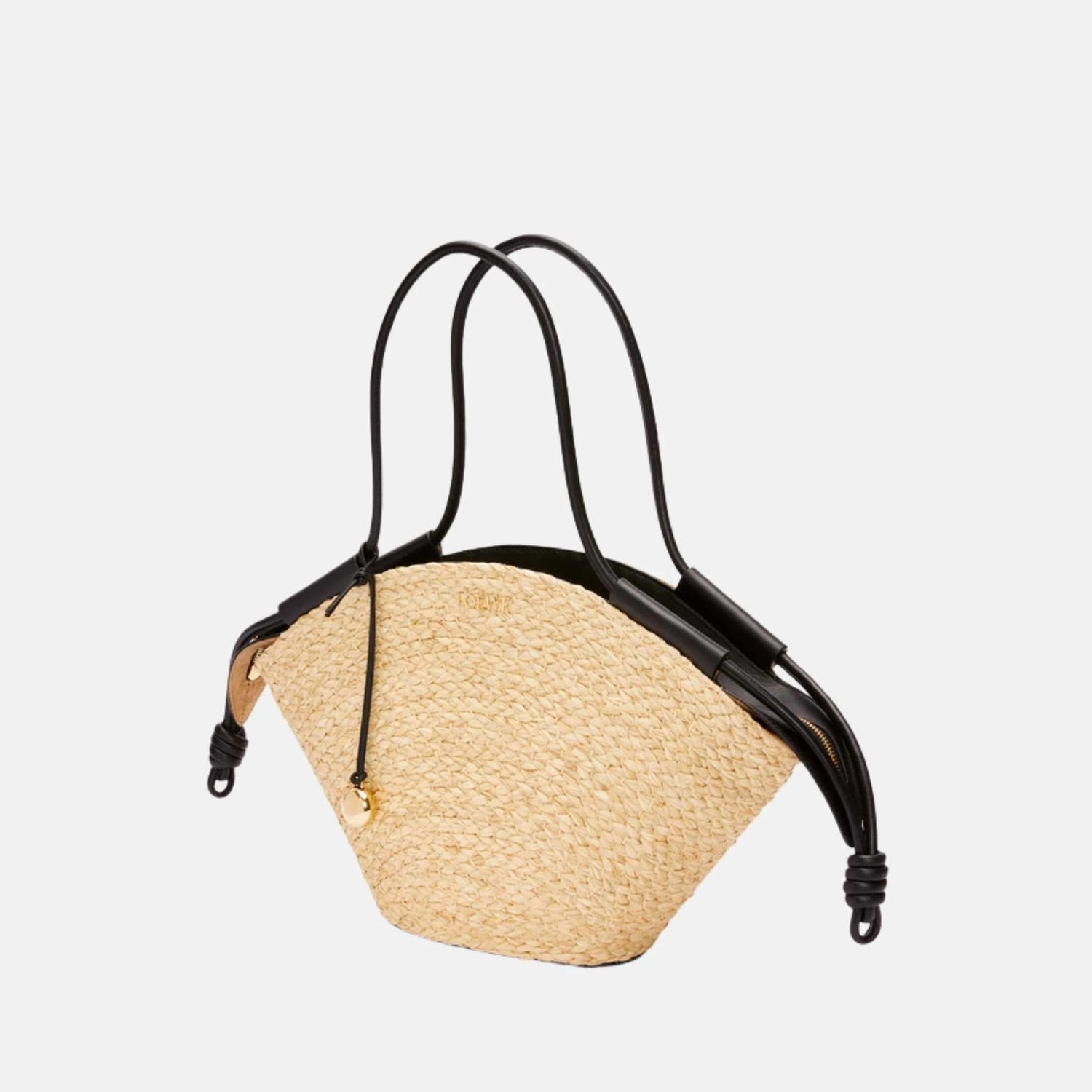 Small Paseo Basket in Raffia and Nappa Calfskin