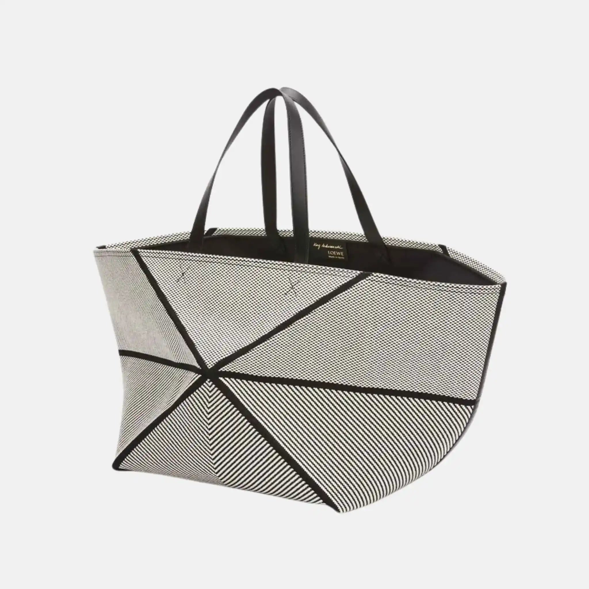 XXL Puzzle Fold Tote in Canvas Jacquard and Calfskin
