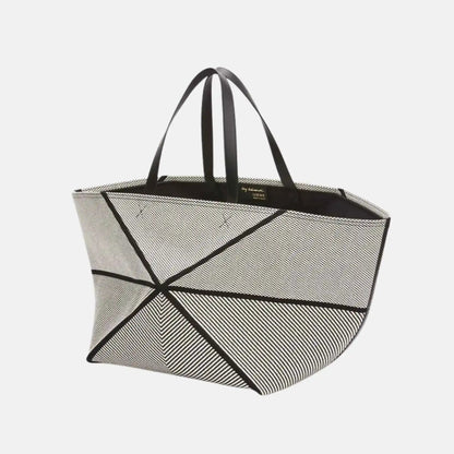 XXL Puzzle Fold Tote in Canvas Jacquard and Calfskin