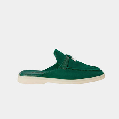 Charms Walk Babouche Suede Loafer With Alligator Saddles