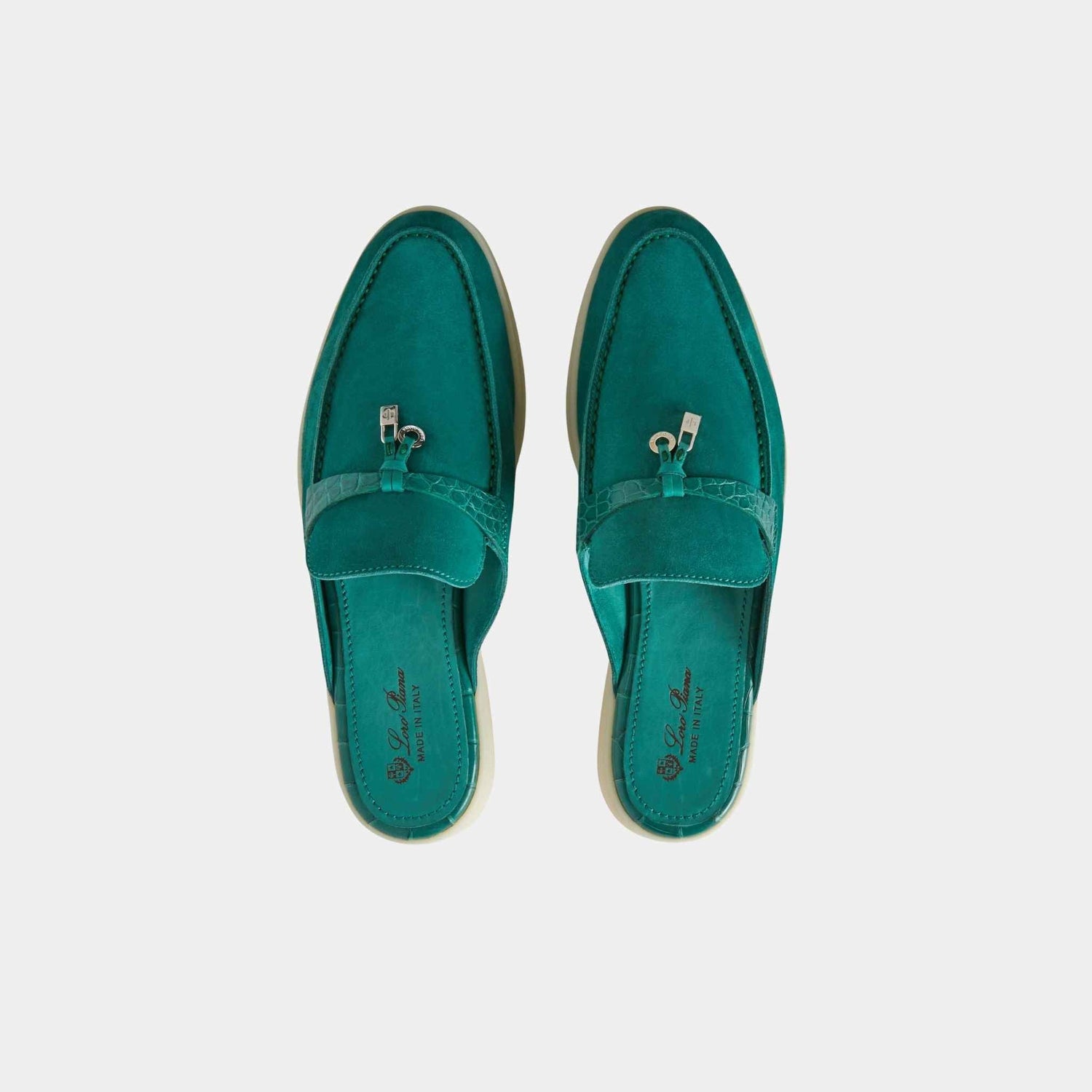 Charms Walk Babouche Suede Loafer With Alligator Saddles