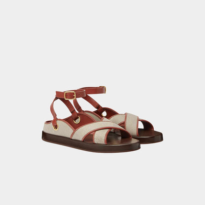 Leo Sandal In Cotton And Linen Canvas