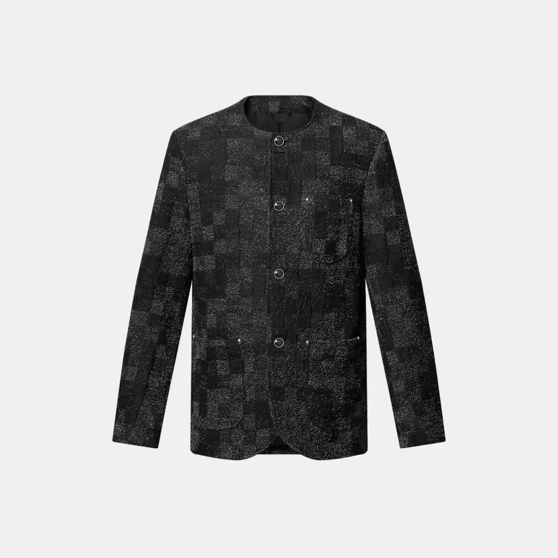 Denim Bouclette Collarless Jacket Black
