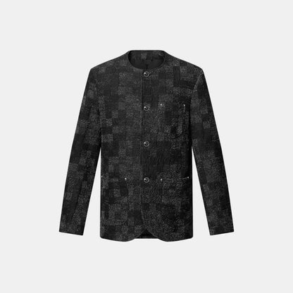 Denim Bouclette Collarless Jacket Black