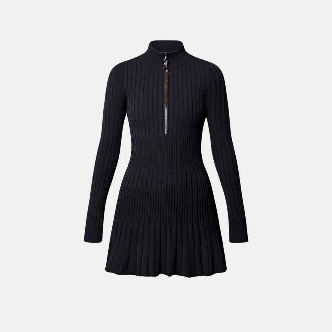 Long-Sleeved Rib-Knit Dress Black