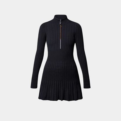 Long-Sleeved Rib-Knit Dress Black