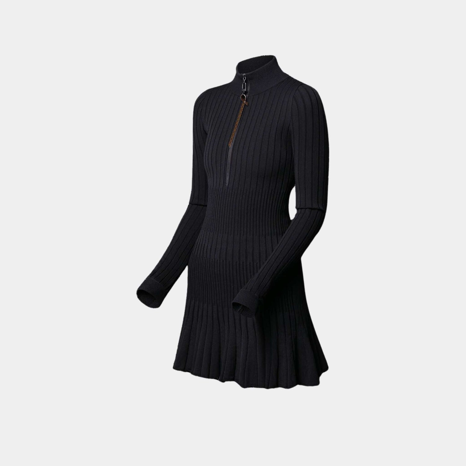Long-Sleeved Rib-Knit Dress Black