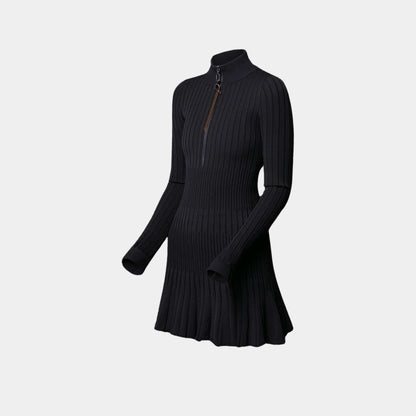 Long-Sleeved Rib-Knit Dress Black
