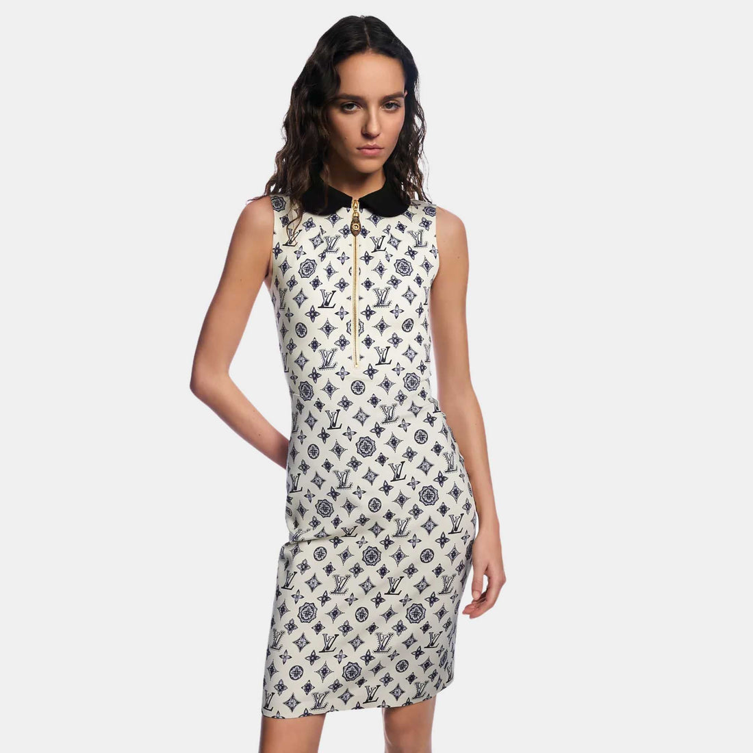 Monogram Fitted Dress Beige