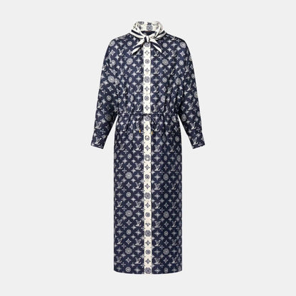 Monogram Silk Dress Navy