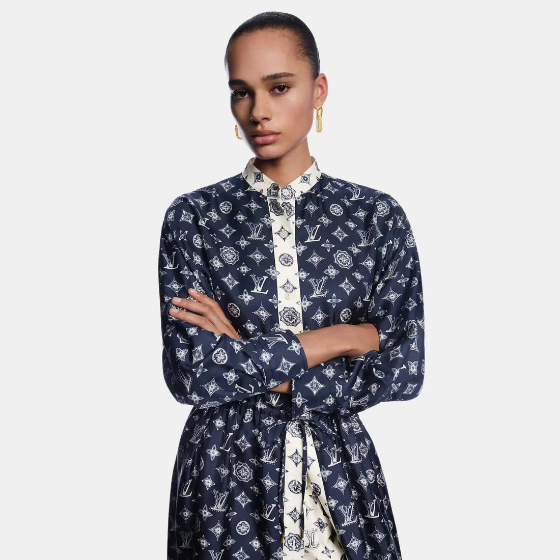 Monogram Silk Dress Navy