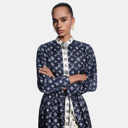 Monogram Silk Dress Navy